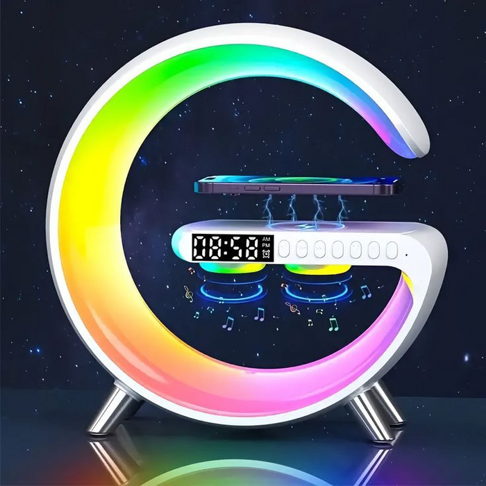 G-Shaped RGB Lamp with Speaker, Wireless Charger & Clock (Large Size)